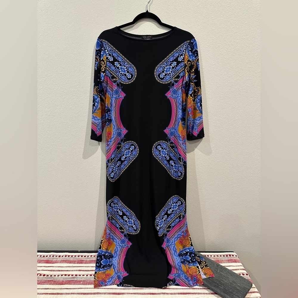 Eva Varro Women’s Abstract Floral Print Jersey Shift Dress Midi Length sz M